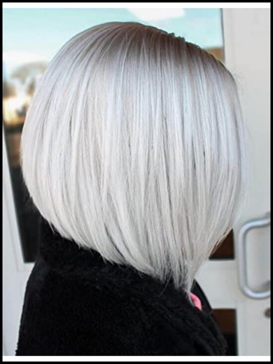 Short Ombre White Blonde Layered Bob Wig for Women with Dark Roots Synthetic main image 4